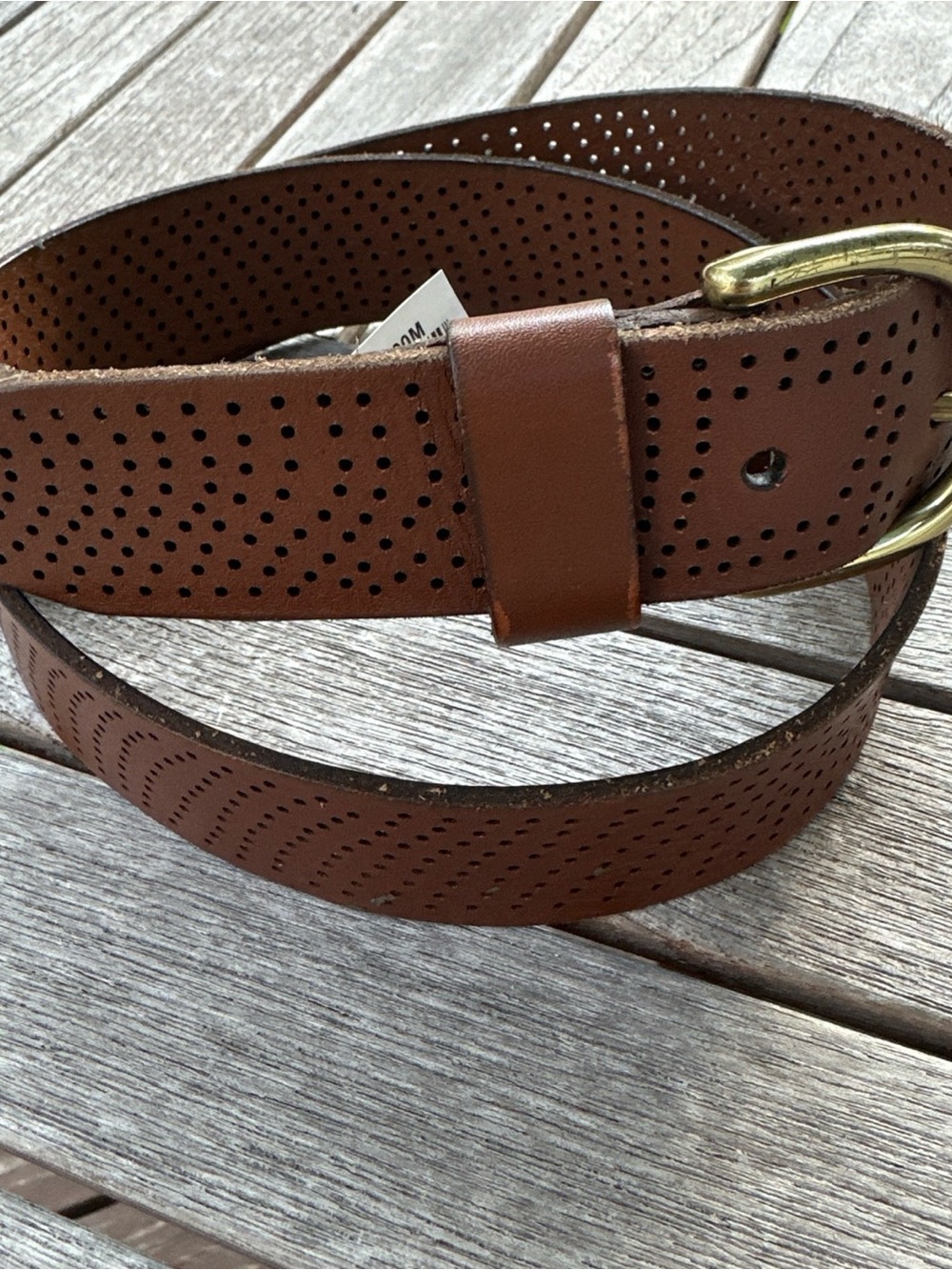 Fossil Leather Belt Women’s Size M Brown Perforated Brass Buckle Boho